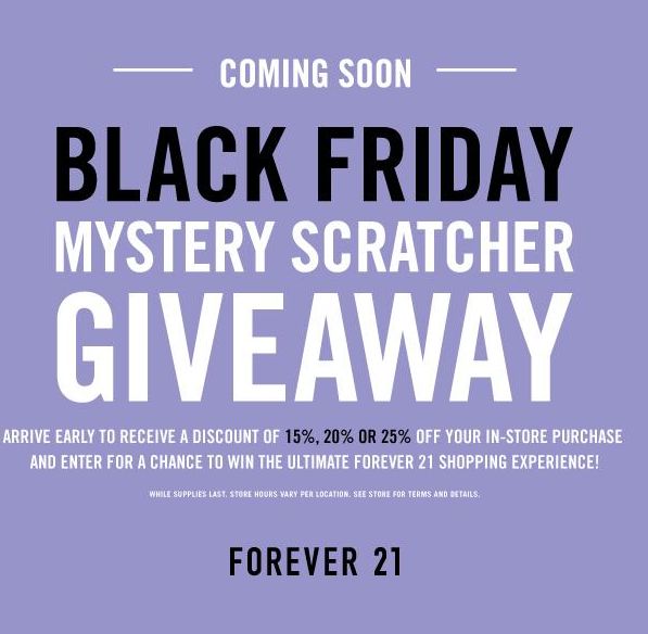 Forever 21 Black Friday 2014 Deal: Get Mystery Scratcher  Save 15% ...