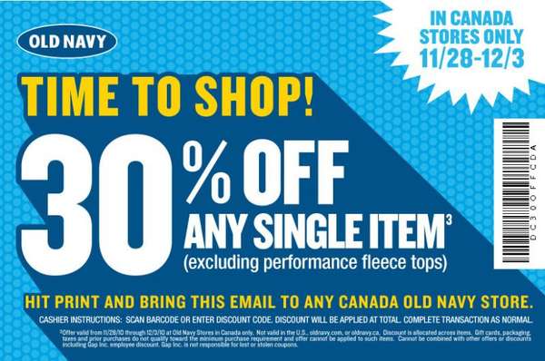 Old Navy 30% off one ...
