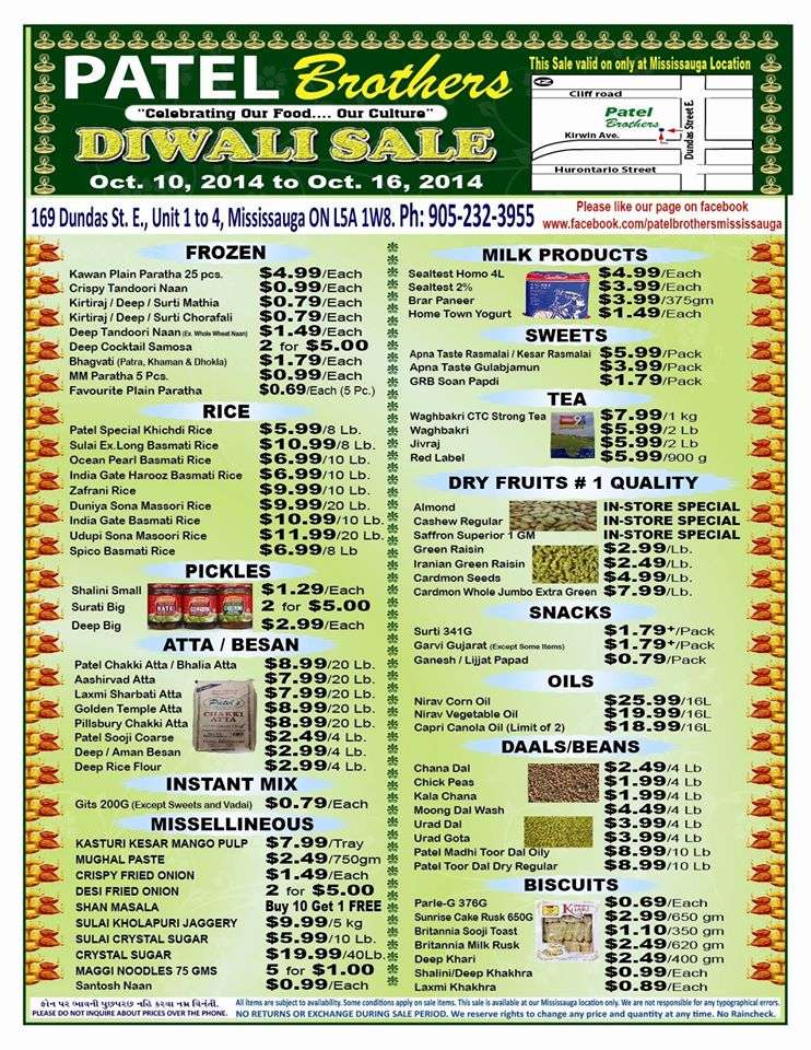 India town supermarket and patel brothers mississauga diwali sale flyer