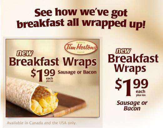 Tim Hortons - New Breakfast Wrap Only $1.99