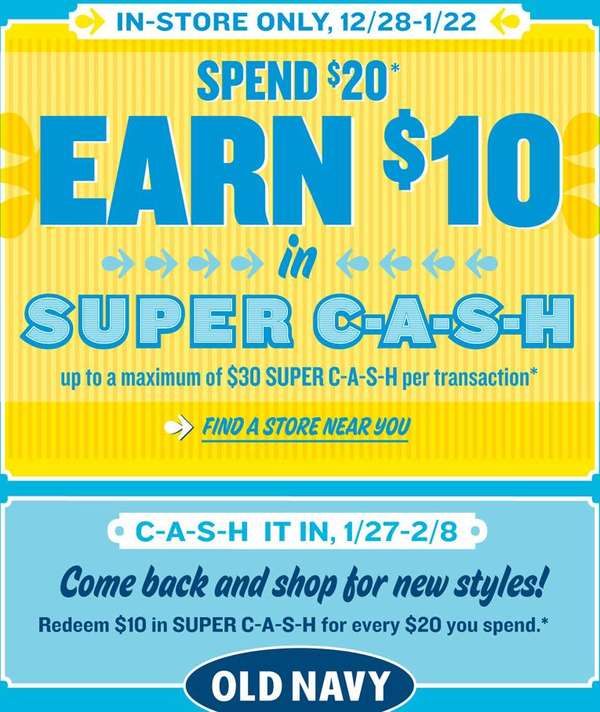 Current coupons for days or Old Navy Locations in Ontario.