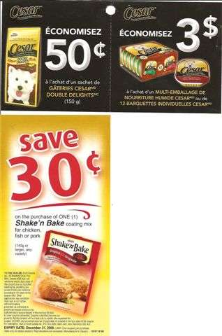 Shake'N' Bake, Cesar Dog Food Coupons