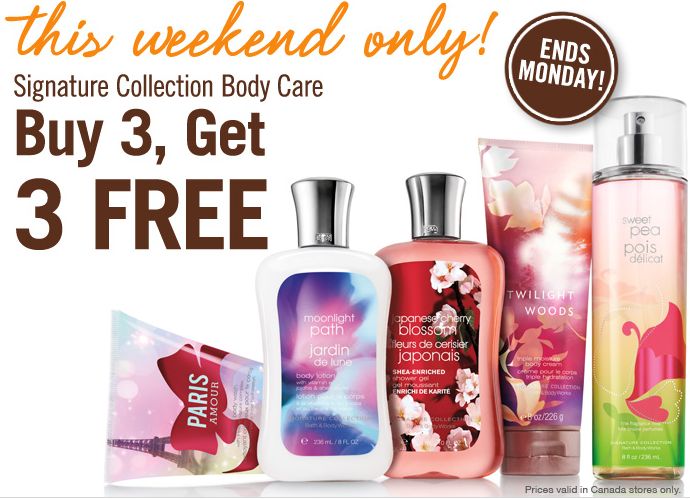 Bath & Body Works Canada: Buy 3 Get 3 Free Signature Collection Body Ca...