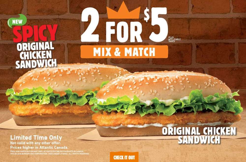 Burger King: Spicy Chicken Sandwich 2 for $5 for a limited time