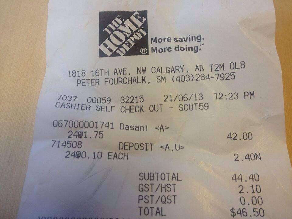 home depot receipt says recall amount