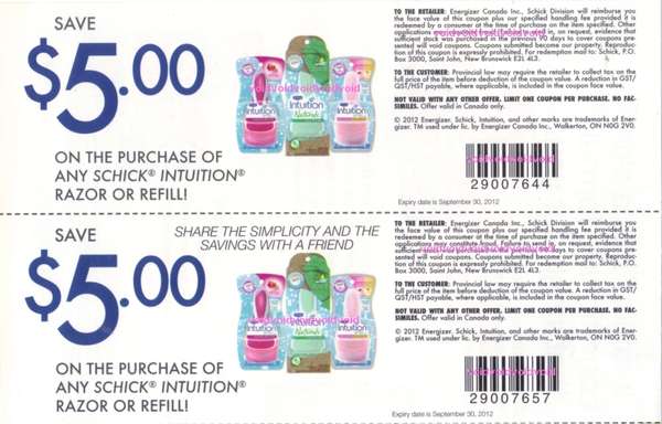 schick intuition razor refill coupons