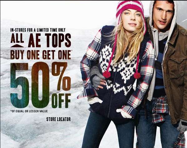 American Eagle - All AE tops Buy 1 get 1 at 50% off