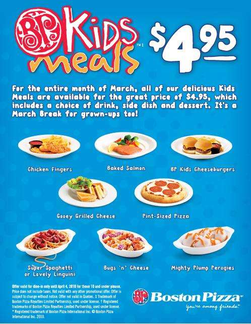 Boston Pizza - Kid's Meal only $4.95(exp Apr 4th)