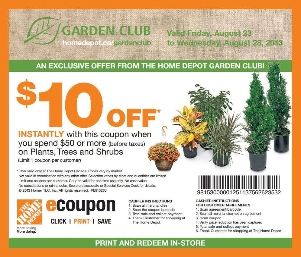 Home Depot: $10 off WUS $50 on plants,trees & shrubs(exp Aug 28)