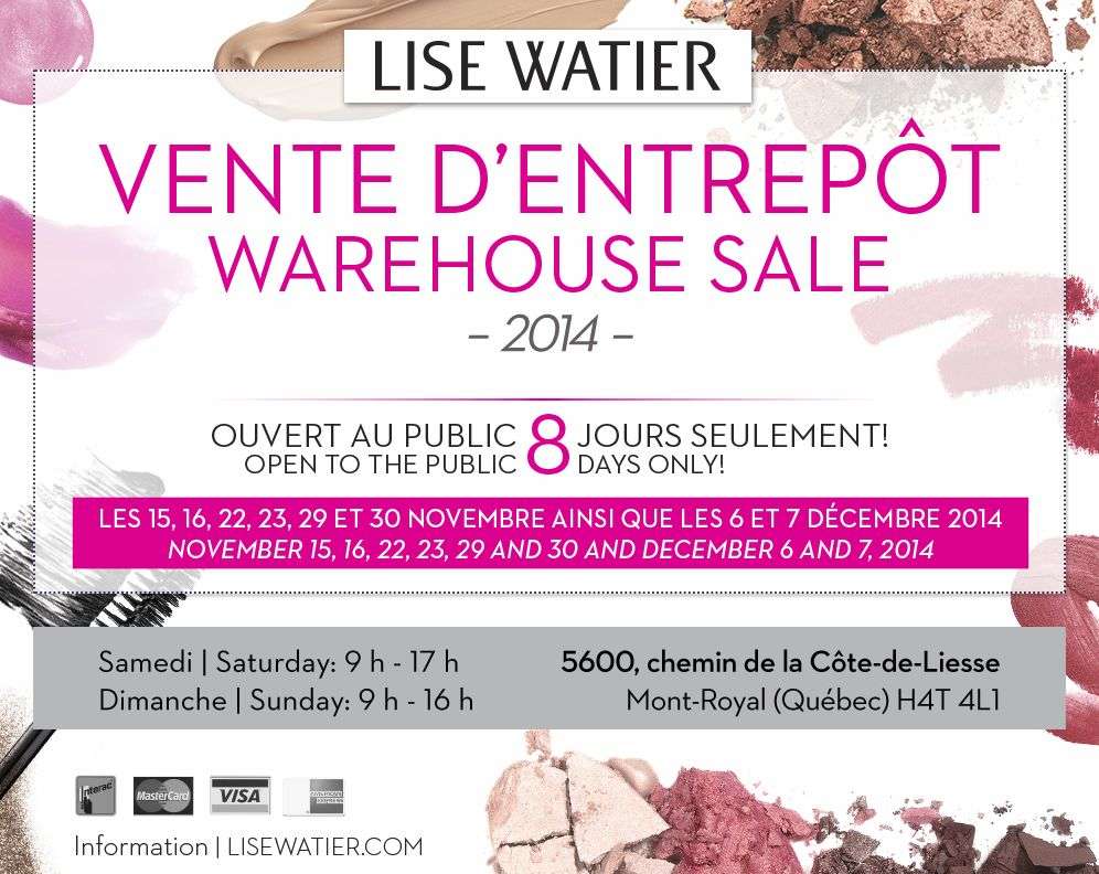 Lise Watier Warehouse Sale in Montreal (Nov 15 to Dec 7, 2014)
