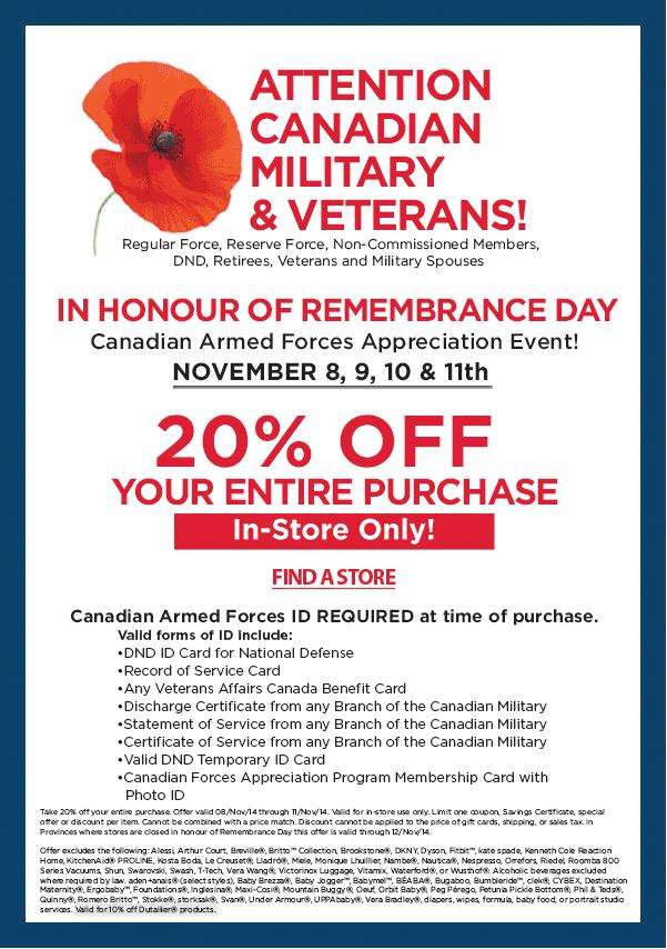 Bed Bath & Beyond Canadian Military & Veterans Save 20 off your