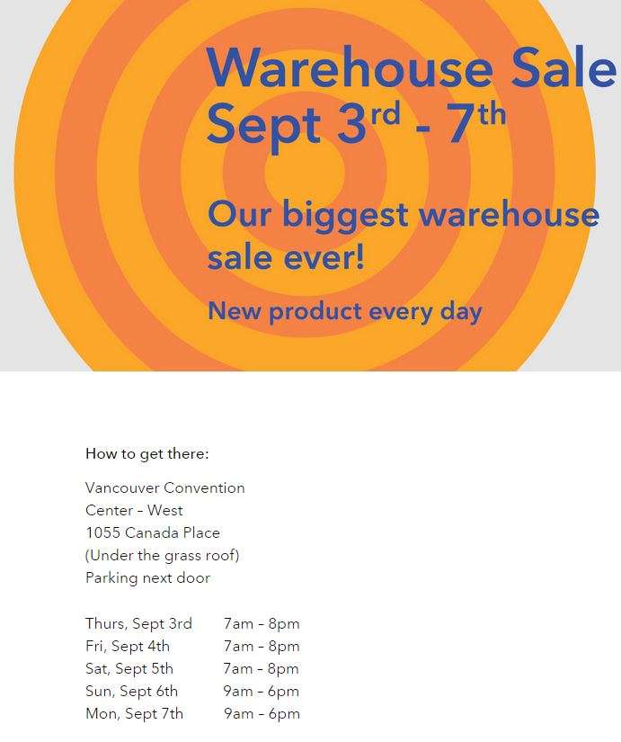 Aritzia Warehouse Sale in Vancouver (Sep 3 to 7)