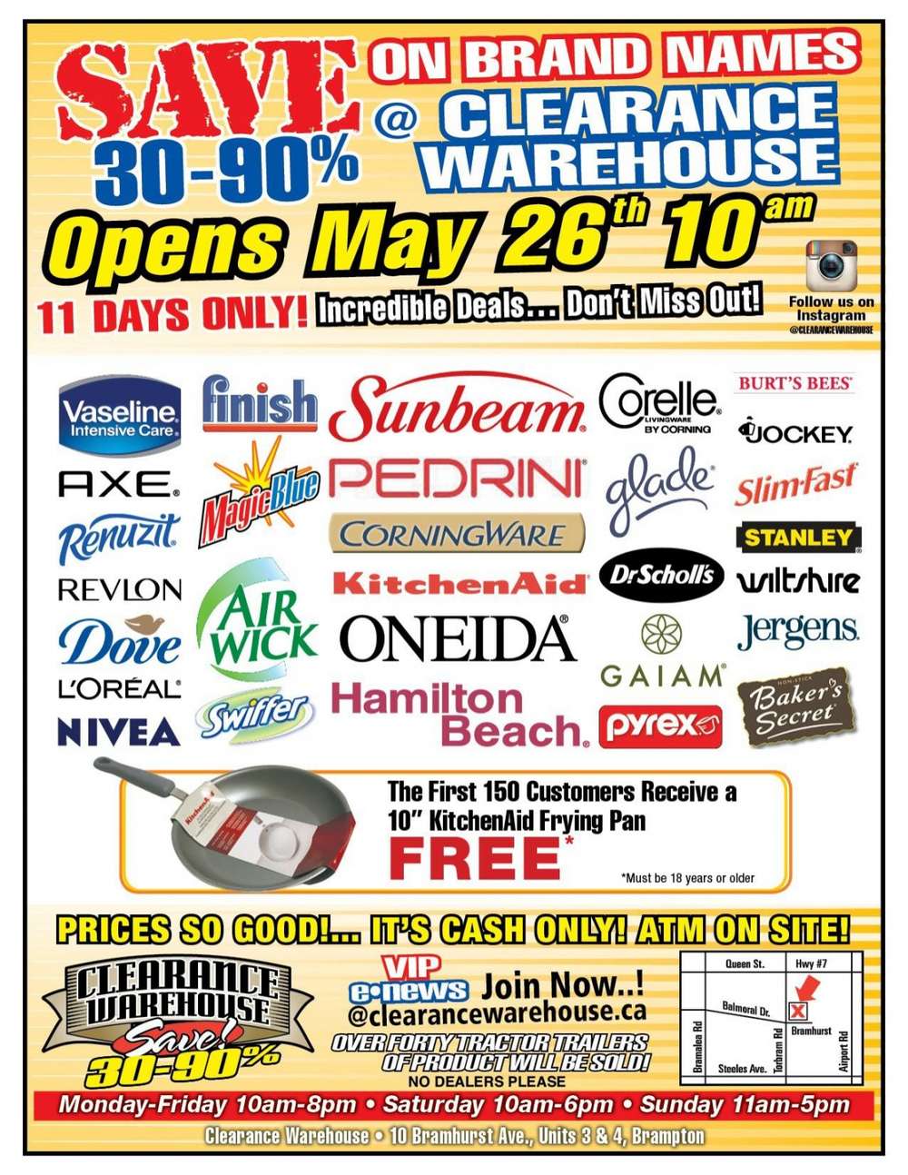 Clearance Warehouse (Brampton) Sale May 26 - June 5