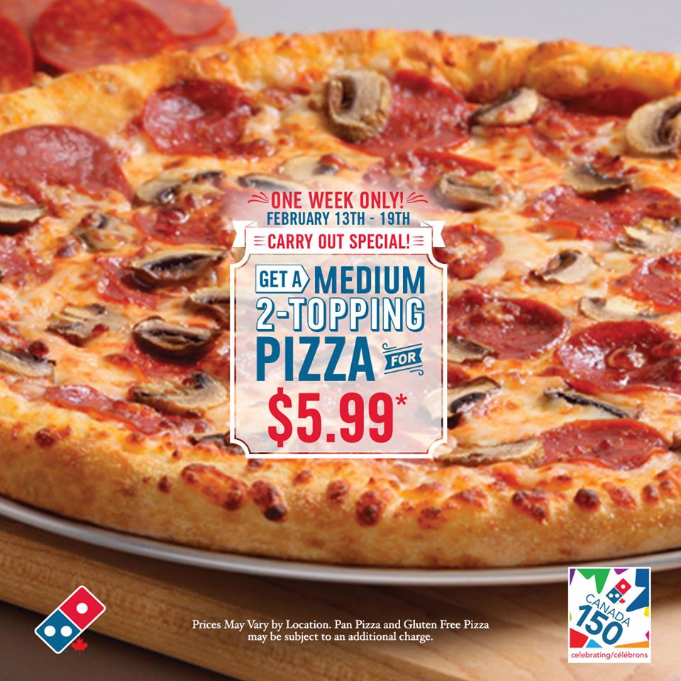 Domino's Carry-Out Special: 2-Topping Medium Pizza only $5.99 (exp Feb 19)