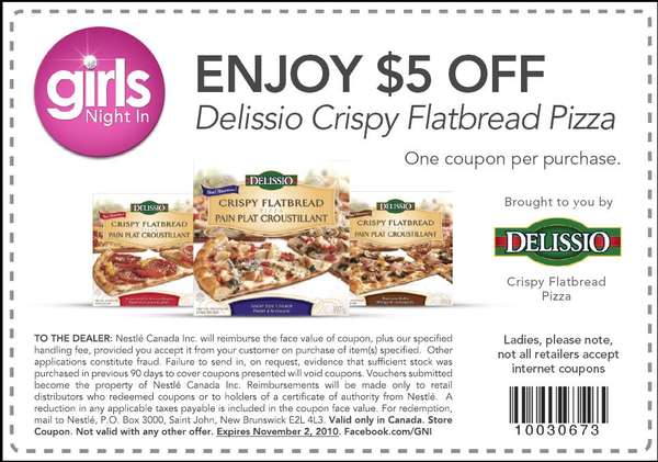 Printable - $5 off Delissio Crispy Flatbread Pizza