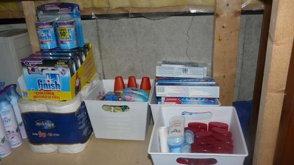 My little bins: first aid stock, toothpaste and deoderant